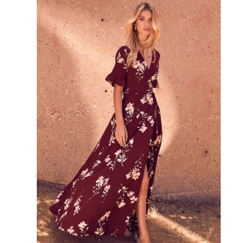 LuLu's September Sunset floral print wrap dress, medium, NWT